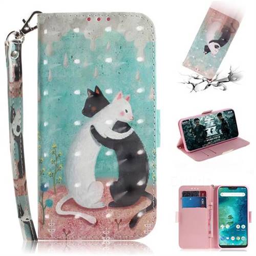 Black and White Cat 3D Painted Leather Wallet Phone Case for Xiaomi Mi A2 Lite (Redmi 6 Pro)