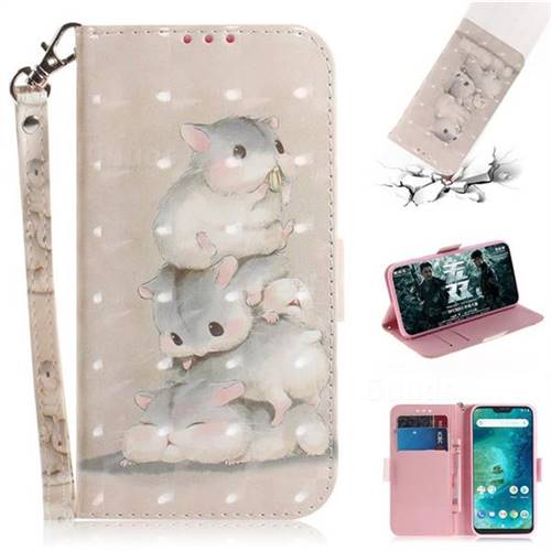 Three Squirrels 3D Painted Leather Wallet Phone Case for Xiaomi Mi A2 Lite (Redmi 6 Pro)