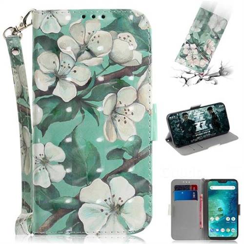 Watercolor Flower 3D Painted Leather Wallet Phone Case for Xiaomi Mi A2 Lite (Redmi 6 Pro)