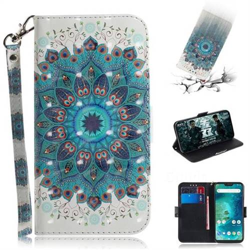 Peacock Mandala 3D Painted Leather Wallet Phone Case for Xiaomi Mi A2 Lite (Redmi 6 Pro)