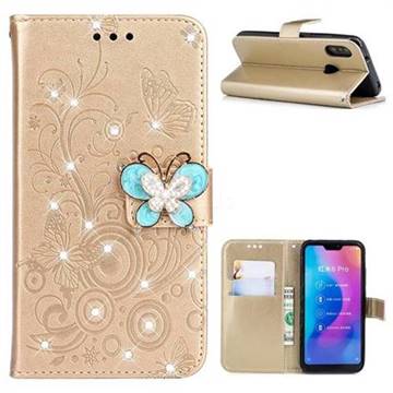 Embossing Butterfly Circle Rhinestone Leather Wallet Case for Xiaomi Mi A2 Lite (Redmi 6 Pro) - Champagne