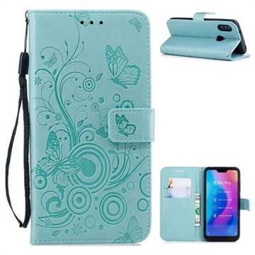Intricate Embossing Butterfly Circle Leather Wallet Case for Xiaomi Mi A2 Lite (Redmi 6 Pro) - Cyan
