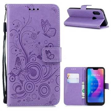 Intricate Embossing Butterfly Circle Leather Wallet Case for Xiaomi Mi A2 Lite (Redmi 6 Pro) - Purple