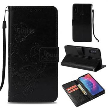 Embossing Butterfly Flower Leather Wallet Case for Xiaomi Mi A2 Lite (Redmi 6 Pro) - Black