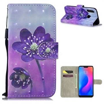 Purple Flower 3D Painted Leather Wallet Phone Case for Xiaomi Mi A2 Lite (Redmi 6 Pro)