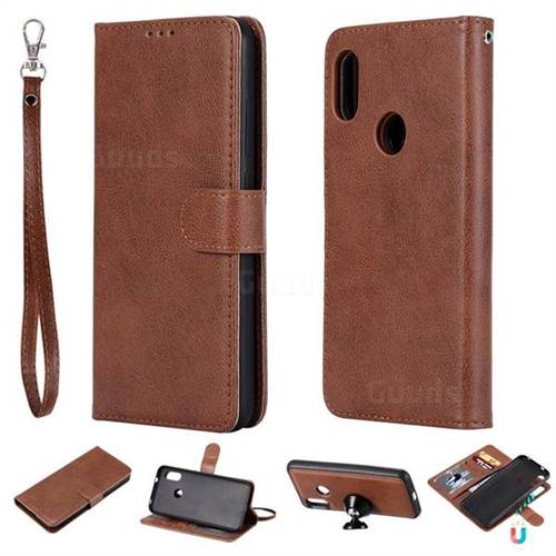 Retro Greek Detachable Magnetic PU Leather Wallet Phone Case for Xiaomi Mi A2 Lite (Redmi 6 Pro) - Brown