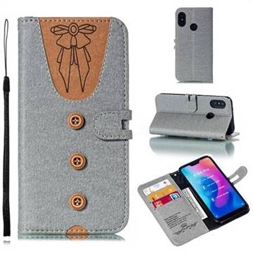 Ladies Bow Clothes Pattern Leather Wallet Phone Case for Xiaomi Mi A2 Lite (Redmi 6 Pro) - Gray
