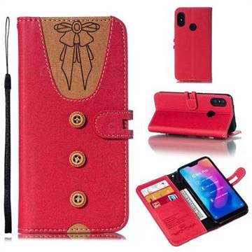 Ladies Bow Clothes Pattern Leather Wallet Phone Case for Xiaomi Mi A2 Lite (Redmi 6 Pro) - Red