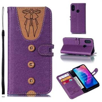 Ladies Bow Clothes Pattern Leather Wallet Phone Case for Xiaomi Mi A2 Lite (Redmi 6 Pro) - Purple
