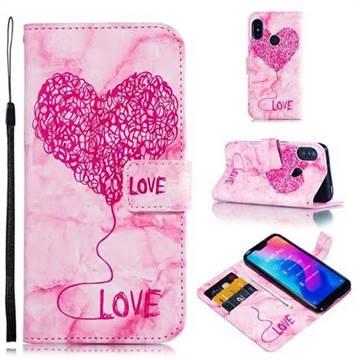 Marble Heart PU Leather Wallet Phone Case for Xiaomi Mi A2 Lite (Redmi 6 Pro) - Red