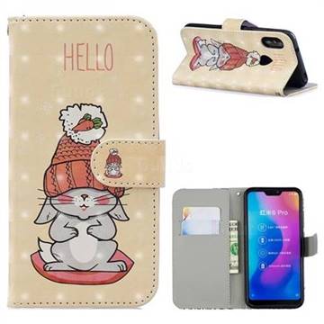 Hello Rabbit 3D Painted Leather Phone Wallet Case for Xiaomi Mi A2 Lite (Redmi 6 Pro)