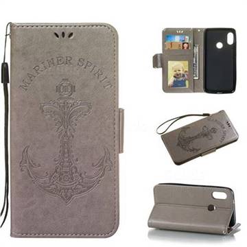 Embossing Mermaid Mariner Spirit Leather Wallet Case for Xiaomi Mi A2 Lite (Redmi 6 Pro) - Gray