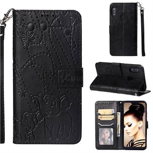 Embossing Fireworks Elephant Leather Wallet Case for Xiaomi Mi A2 Lite (Redmi 6 Pro) - Black