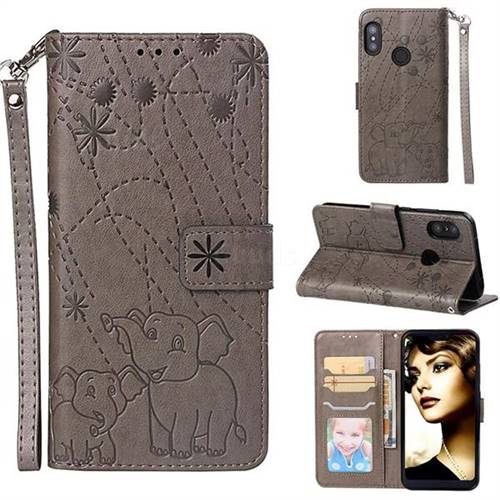 Embossing Fireworks Elephant Leather Wallet Case for Xiaomi Mi A2 Lite (Redmi 6 Pro) - Gray