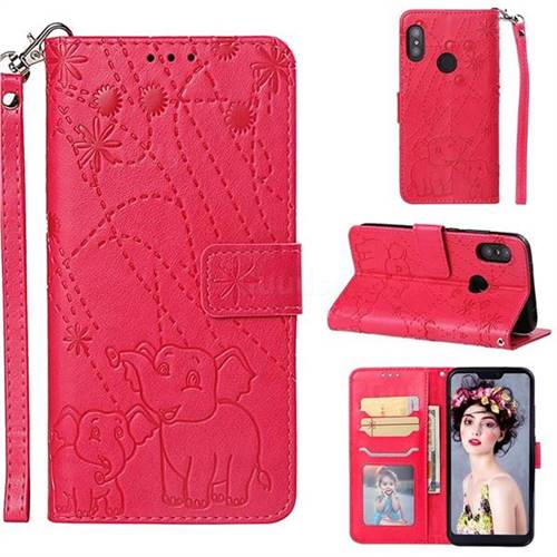 Embossing Fireworks Elephant Leather Wallet Case for Xiaomi Mi A2 Lite (Redmi 6 Pro) - Red
