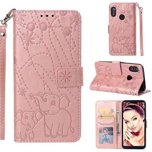 Embossing Fireworks Elephant Leather Wallet Case for Xiaomi Mi A2 Lite (Redmi 6 Pro) - Rose Gold