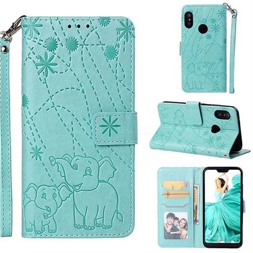 Embossing Fireworks Elephant Leather Wallet Case for Xiaomi Mi A2 Lite (Redmi 6 Pro) - Green