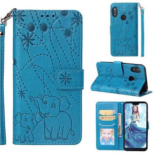 Embossing Fireworks Elephant Leather Wallet Case for Xiaomi Mi A2 Lite (Redmi 6 Pro) - Blue