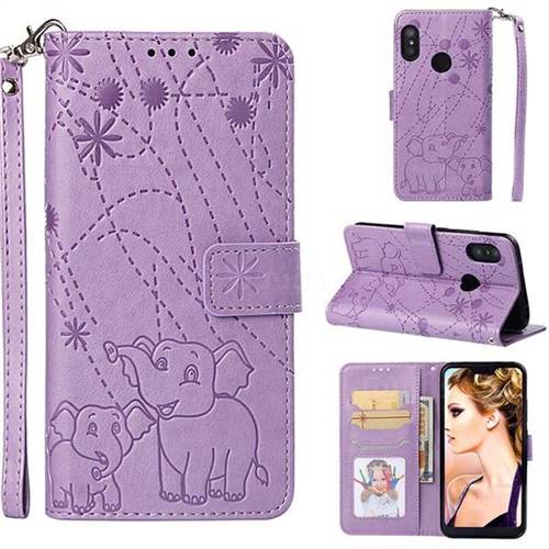 Embossing Fireworks Elephant Leather Wallet Case for Xiaomi Mi A2 Lite (Redmi 6 Pro) - Purple