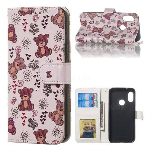 Cute Bear 3D Relief Oil PU Leather Wallet Case for Xiaomi Mi A2 Lite (Redmi 6 Pro)