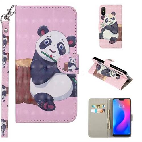 Happy Panda 3D Painted Leather Phone Wallet Case Cover for Xiaomi Mi A2 Lite (Redmi 6 Pro)