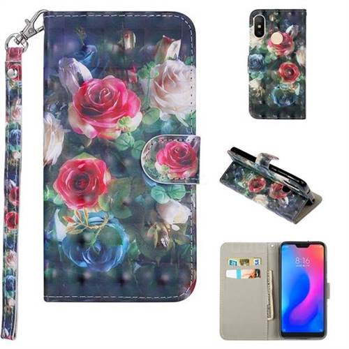 Rose Flower 3D Painted Leather Phone Wallet Case Cover for Xiaomi Mi A2 Lite (Redmi 6 Pro)