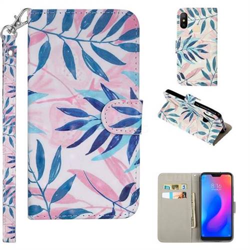 Green Leaf 3D Painted Leather Phone Wallet Case Cover for Xiaomi Mi A2 Lite (Redmi 6 Pro)