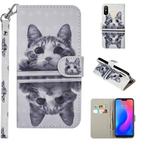 Mirror Cat 3D Painted Leather Phone Wallet Case Cover for Xiaomi Mi A2 Lite (Redmi 6 Pro)