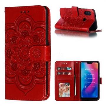 Intricate Embossing Datura Solar Leather Wallet Case for Xiaomi Mi A2 Lite (Redmi 6 Pro) - Red