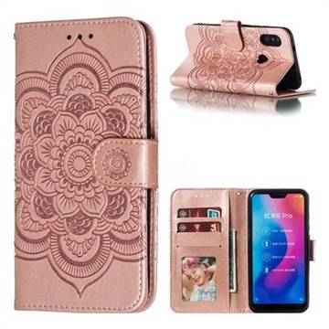 Intricate Embossing Datura Solar Leather Wallet Case for Xiaomi Mi A2 Lite (Redmi 6 Pro) - Rose Gold