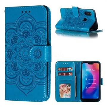 Intricate Embossing Datura Solar Leather Wallet Case for Xiaomi Mi A2 Lite (Redmi 6 Pro) - Blue