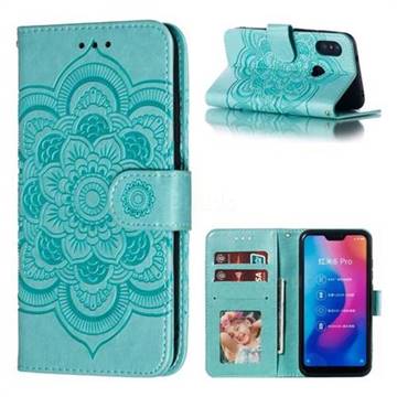 Intricate Embossing Datura Solar Leather Wallet Case for Xiaomi Mi A2 Lite (Redmi 6 Pro) - Green