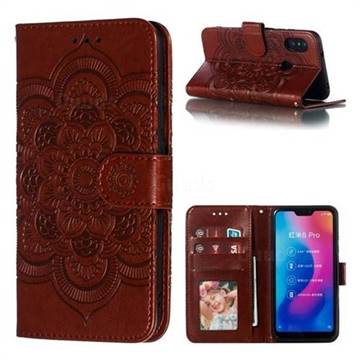 Intricate Embossing Datura Solar Leather Wallet Case for Xiaomi Mi A2 Lite (Redmi 6 Pro) - Brown
