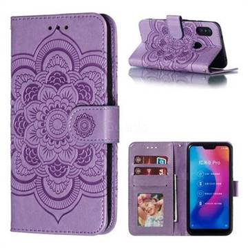 Intricate Embossing Datura Solar Leather Wallet Case for Xiaomi Mi A2 Lite (Redmi 6 Pro) - Purple