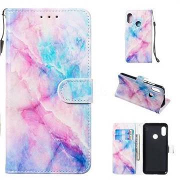 Blue Pink Marble Smooth Leather Phone Wallet Case for Xiaomi Mi A2 Lite (Redmi 6 Pro)