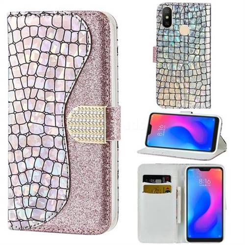Glitter Diamond Buckle Laser Stitching Leather Wallet Phone Case for Xiaomi Mi A2 Lite (Redmi 6 Pro) - Pink