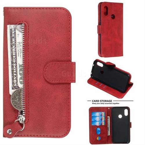 Retro Luxury Zipper Leather Phone Wallet Case for Xiaomi Mi A2 Lite (Redmi 6 Pro) - Red