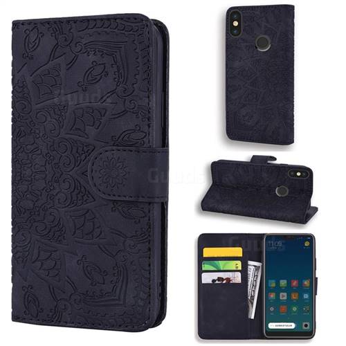 Retro Embossing Mandala Flower Leather Wallet Case for Xiaomi Mi A2 Lite (Redmi 6 Pro) - Black