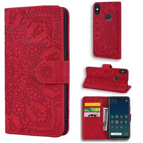 Retro Embossing Mandala Flower Leather Wallet Case for Xiaomi Mi A2 Lite (Redmi 6 Pro) - Red
