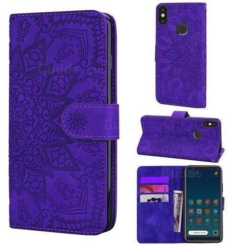 Retro Embossing Mandala Flower Leather Wallet Case for Xiaomi Mi A2 Lite (Redmi 6 Pro) - Purple