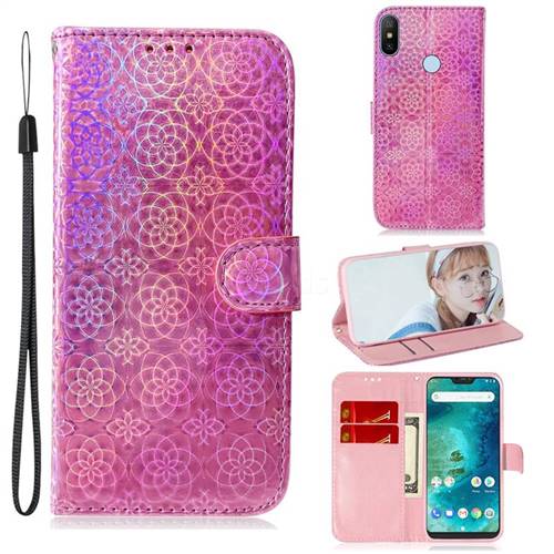 Laser Circle Shining Leather Wallet Phone Case for Xiaomi Mi A2 Lite (Redmi 6 Pro) - Pink
