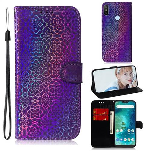 Laser Circle Shining Leather Wallet Phone Case for Xiaomi Mi A2 Lite (Redmi 6 Pro) - Purple