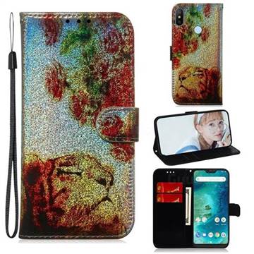 Tiger Rose Laser Shining Leather Wallet Phone Case for Xiaomi Mi A2 Lite (Redmi 6 Pro)