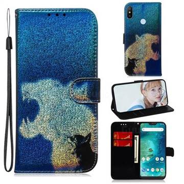 Cat and Leopard Laser Shining Leather Wallet Phone Case for Xiaomi Mi A2 Lite (Redmi 6 Pro)