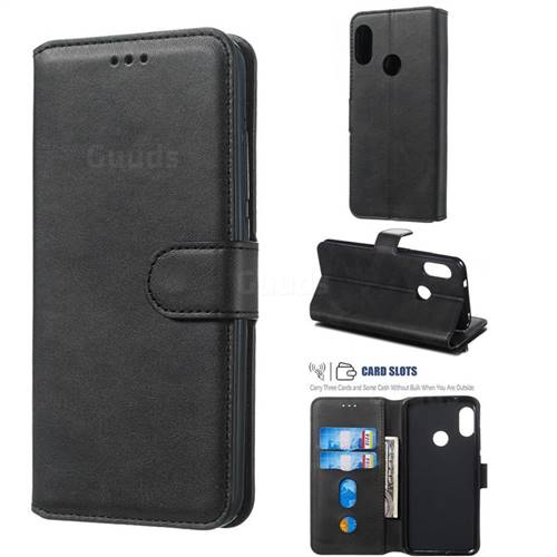 Retro Calf Matte Leather Wallet Phone Case for Xiaomi Mi A2 Lite (Redmi 6 Pro) - Black