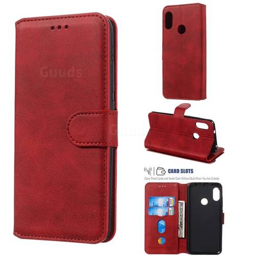 Retro Calf Matte Leather Wallet Phone Case for Xiaomi Mi A2 Lite (Redmi 6 Pro) - Red