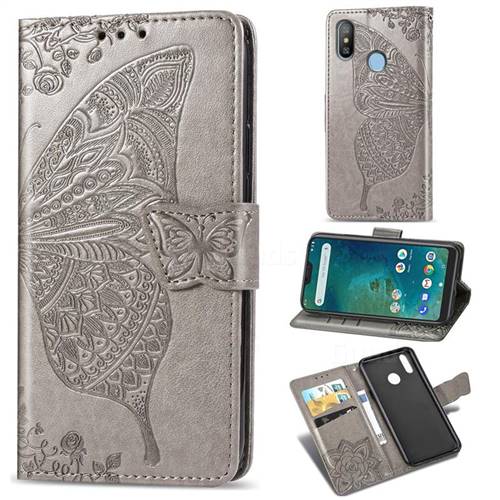 Embossing Mandala Flower Butterfly Leather Wallet Case for Xiaomi Mi A2 Lite (Redmi 6 Pro) - Gray
