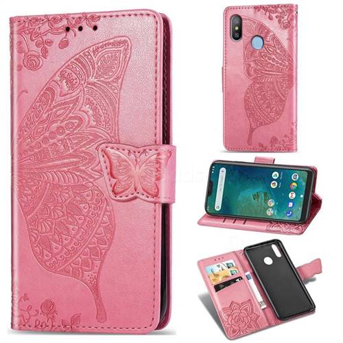 Embossing Mandala Flower Butterfly Leather Wallet Case for Xiaomi Mi A2 Lite (Redmi 6 Pro) - Pink