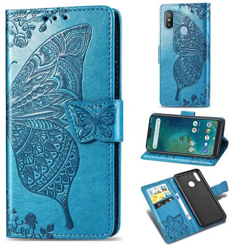 Embossing Mandala Flower Butterfly Leather Wallet Case for Xiaomi Mi A2 Lite (Redmi 6 Pro) - Blue