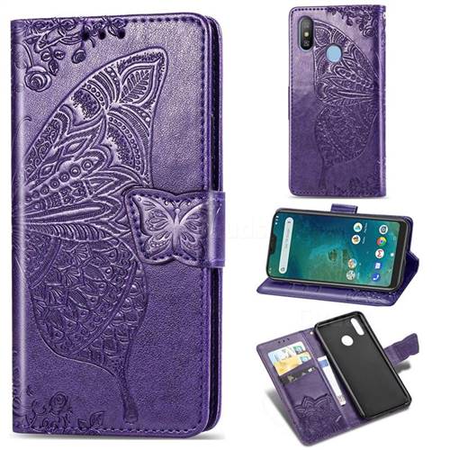 Embossing Mandala Flower Butterfly Leather Wallet Case for Xiaomi Mi A2 Lite (Redmi 6 Pro) - Dark Purple